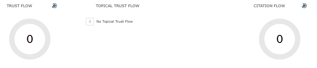 Relevé Majestic avant l&rsquo;expérimentation : Trust Flow à 0, Citation Flow à 0 et aucun Topical Trust Flow.